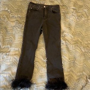 Black jeans with black feather trim!